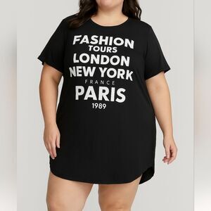 Fashion Tours London New York Paris 1989 Black Nightshirt Size 2X